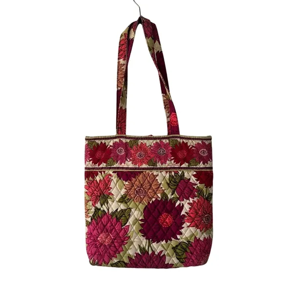Vera Bradley‎ Folkloric Floral Quilted Cotton Tote Bag Pink Burgundy Green - Image 5