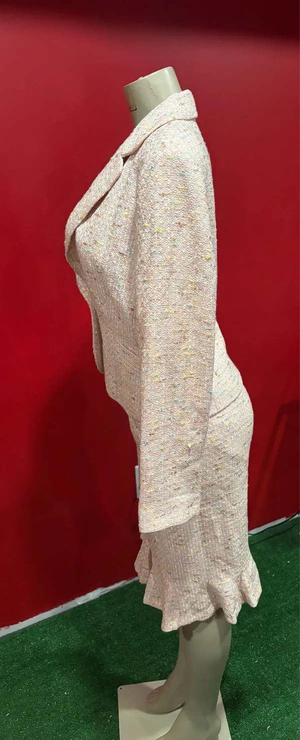 Sara Campbell Pink Tweed Ruffle Hem Skirt Suit - Image 5