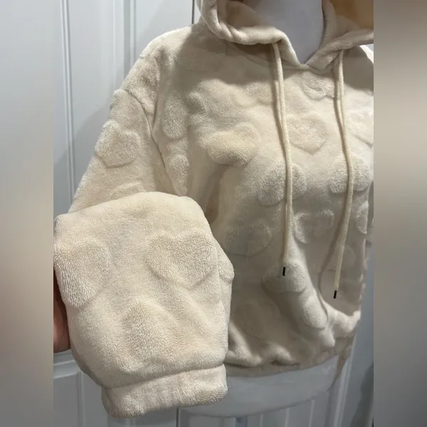 Angel Cult Women’s Cream Hoodie With Hearts Size S - Image 4