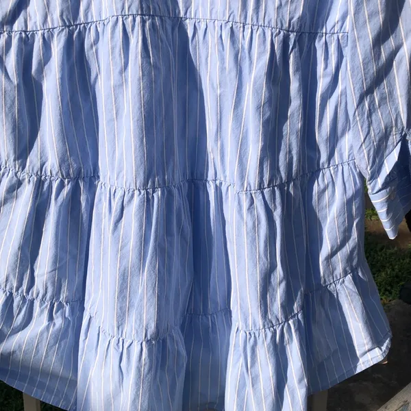 ZARA Blue Cotton Striped Long Sleeved Mini Shirt Dress S - Image 10