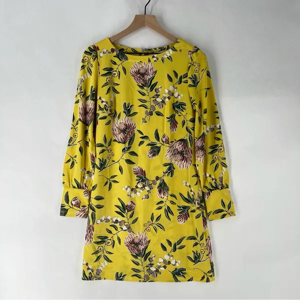 Ann Taylor LOFT Floral Print Boatneck Long Sleeve‎ Shift Dress Size 4 - Image 2