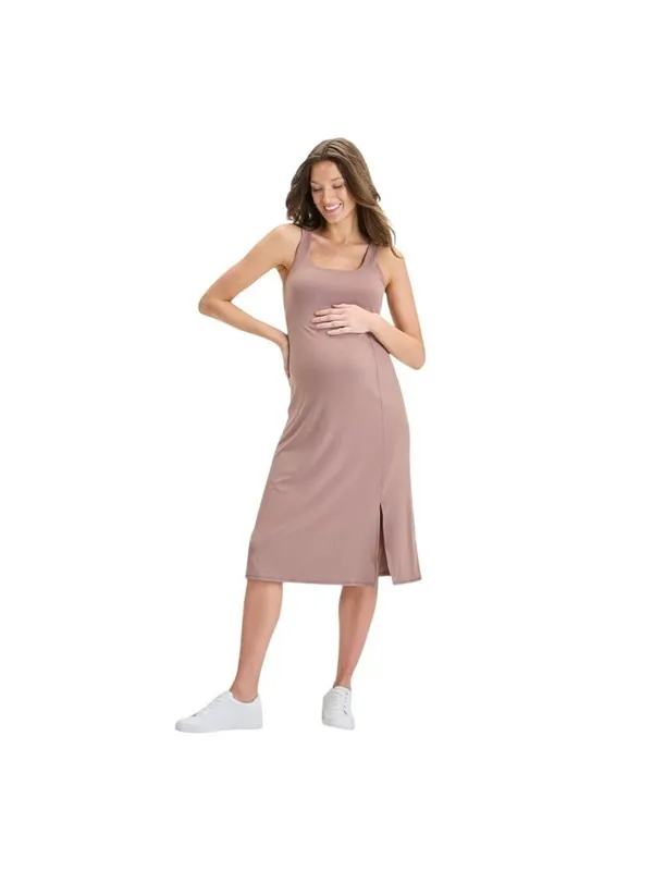 Isabel Maternity By Ingrid & Isabel Active Midi Maternity Dress Taupe Brown XS - Image 6