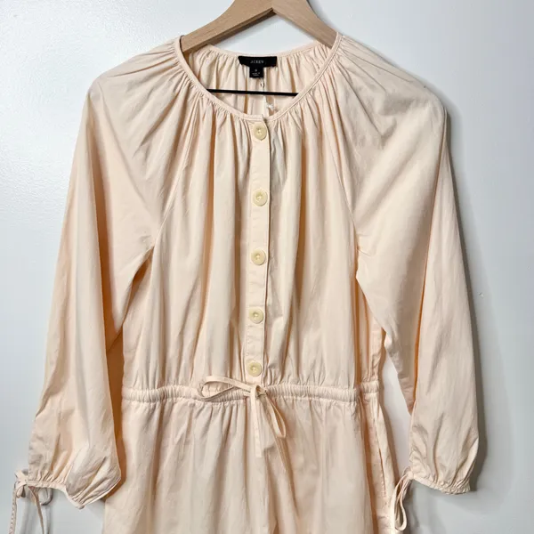 NWT J. Crew Cotton Poplin Tie Sleeve Button Front Romper Pink Orange Cream Small - Image 7