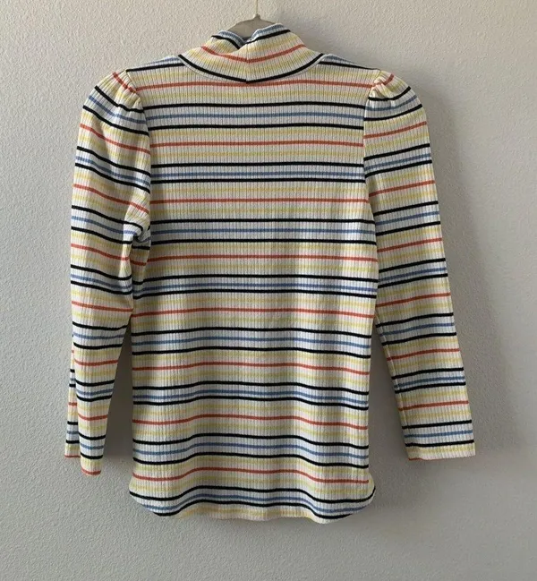Free People Womens Size Small Multicolor Stripe Ribbed Mock Neck L/S Top Blouse - Image 3