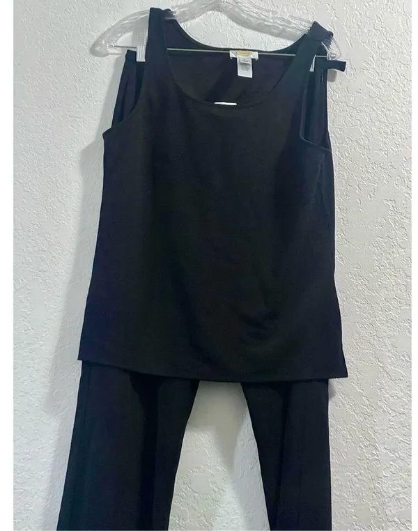 Talbots black rayon blend L pantsuit business casual office tank shirt pants - Image 2