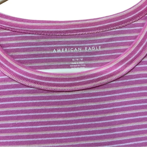 American Eagle Pink Striped Cropped Tee Medium - Image 2