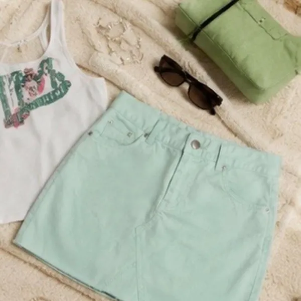 Forever 21 Mint Green Denim Mini Skirt Y2K Coquette Soft Girl S - Image 5