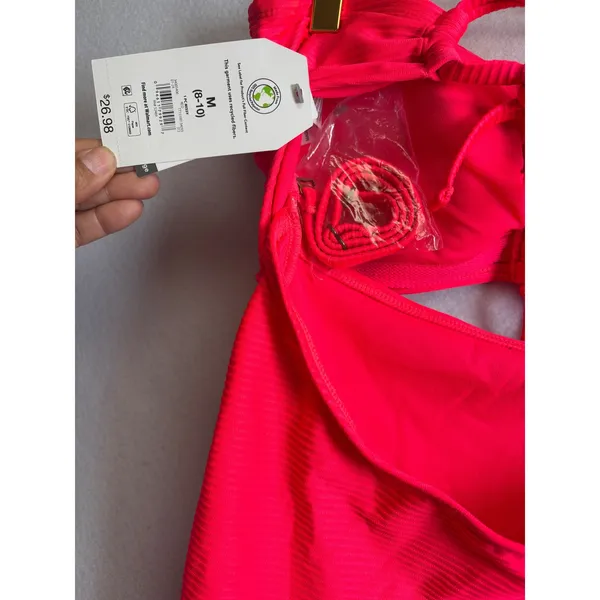 Time and Tru Pink Ribbed Cutout One Piece Swimsuit Medium 8-10 NWT - Image 9