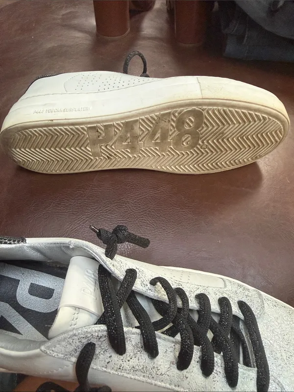 P448 White Sneakers with Black Snake-Print Heel - Image 7