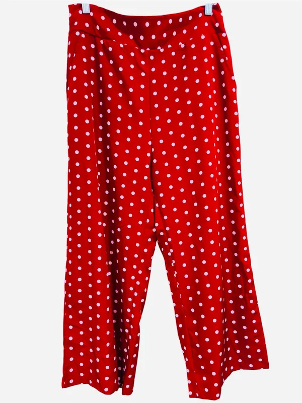 SHEIN Red White Polka Dot Wide Leg Palazzo Pants | Smocked Waist | Size M - Image 2
