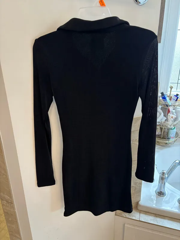 Princess Polly Black Ribbed Button-Up Mini Dress - Image 3