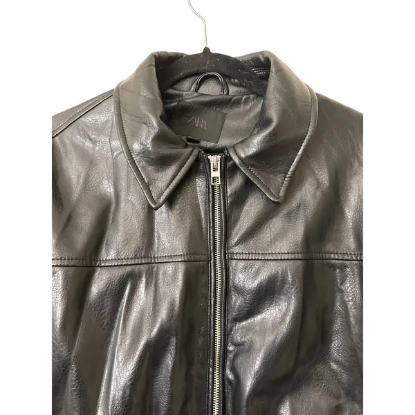 ZARA Faux Leather Bomber Jacket Black X-Small - Image 5