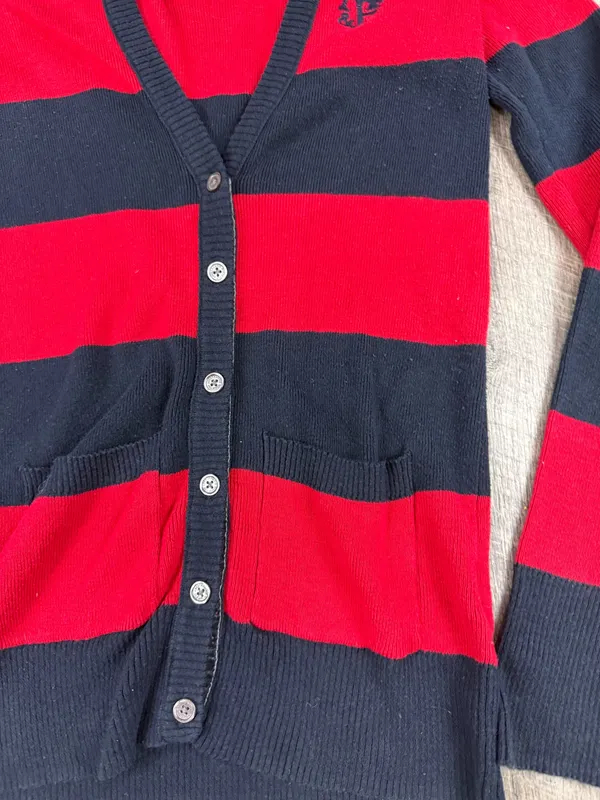 Abercrombie Red/Navy Stripe Cardigan - Image 3