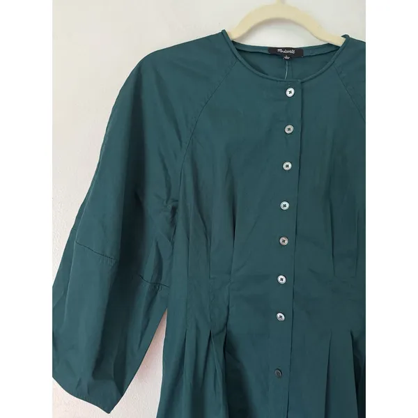 NWD Madewell Sculptural Sleeve Pleated Mini Dress Midnight Spruce Size 6 - Image 6