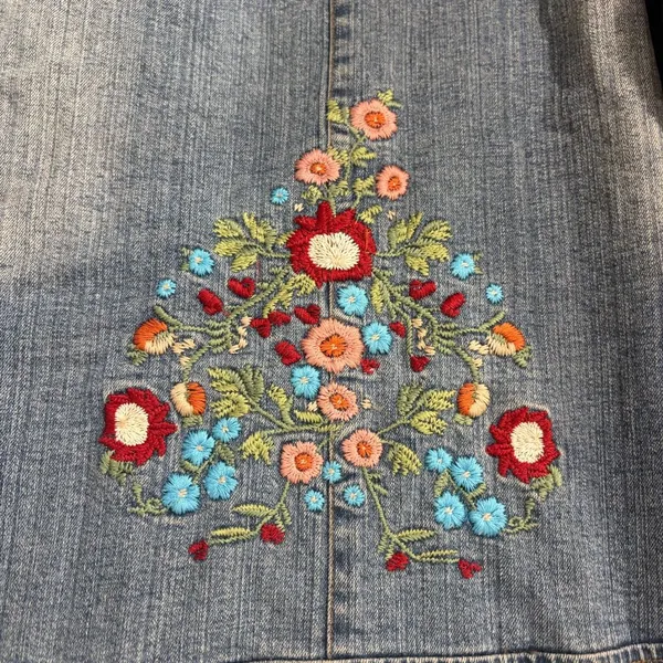 DENIM 24/7 plus size jean jacket Florals Embroidered Sz 24W Boho Biker Western - Image 6