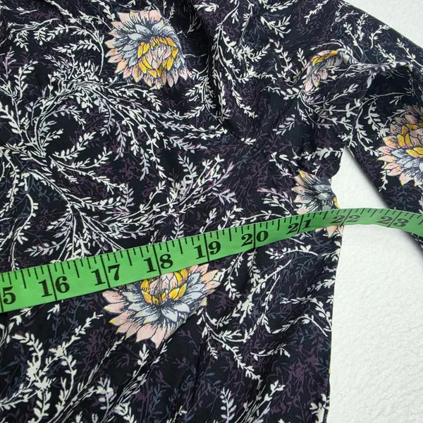 LOFT NWOT Black Purple Floral Ruffle Neck Long Sleeve Elastic Waist Dress‎ Large - Image 7
