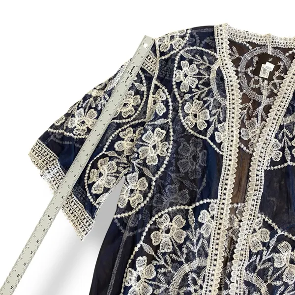 Janice Apparel NWT Vintage Style Navy Blue‎ Embroidered Lace Kimono OS Boho - Image 5