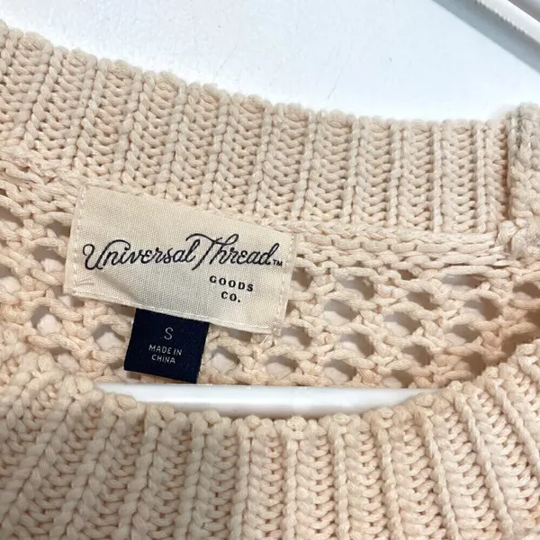 UNIVERSAL THREAD Cream Beige Mixed Knit Crochet Open Weave Crew Neck Sweater S - Image 5