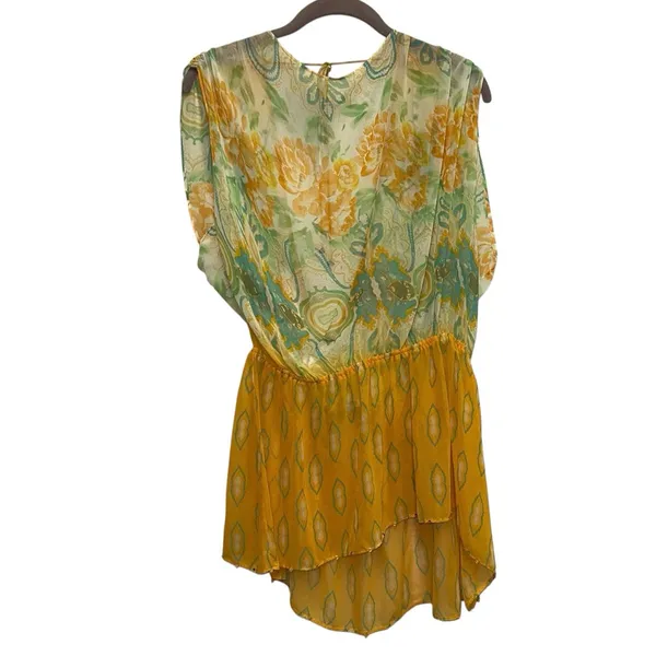 Free People Boho Tunic Top Open‎ Back Tie Floral Sheer Festival Peplum Beaded - Image 4