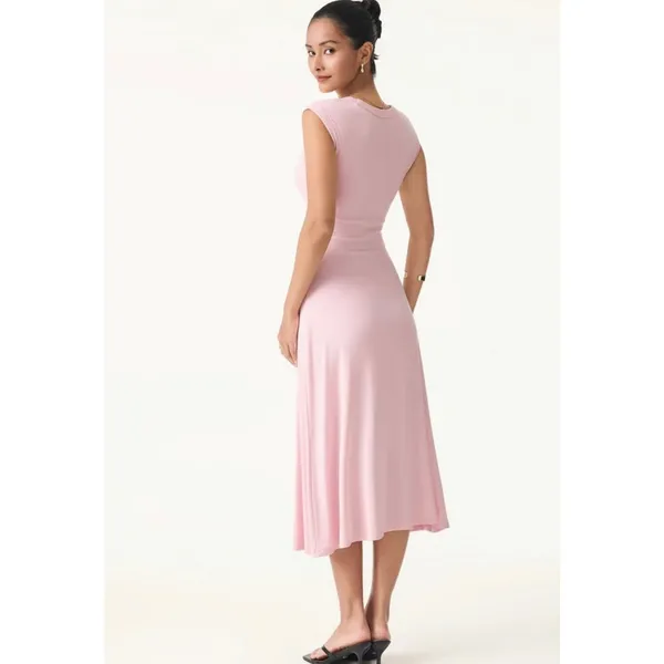 OGL Scoop Neck Side Ruched New Airy Bra Midi Dress Powder Lilac Size S New - Image 6