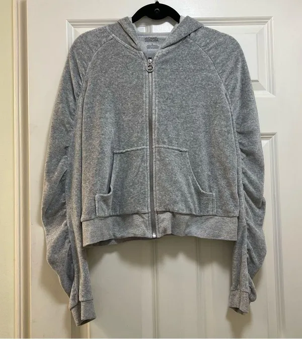 MICHAEL Michael Kors Gray Velour Hooded Sweatshirt Size Medium - Image 4
