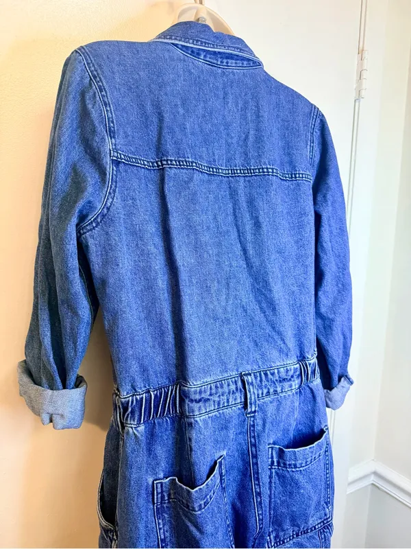 Old Navy Coveralls Womens Small Denim Jumpsuit Boilersuit Utility Workwear Blue - Image 11