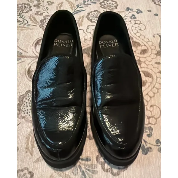Donald Pliner Eclipse Black Crinkle Patent Platform Loafers 7 - Image 2