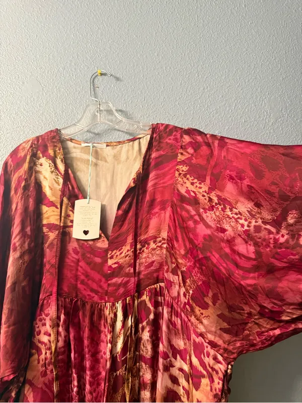 Women's Red & Brown Maxi Dress - Flowing V-Neck Boho Style nwt - Image 5