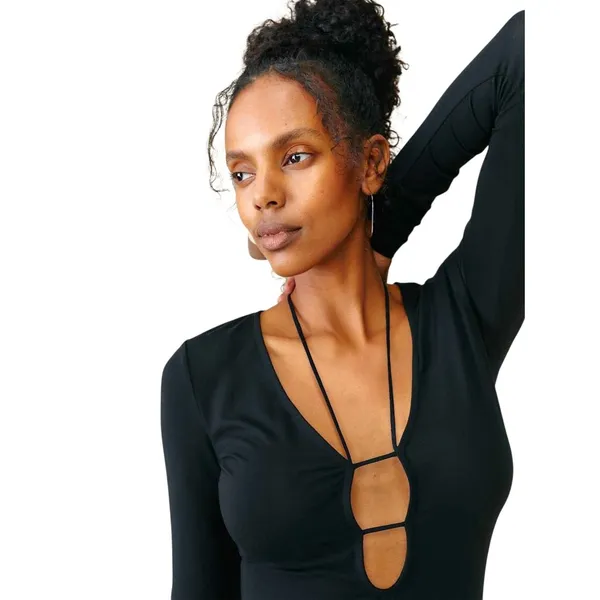 Reformation Vianna Black Long Sleeve Plunge Cutout Bodycon‎ Mini Dress XS - Image 7