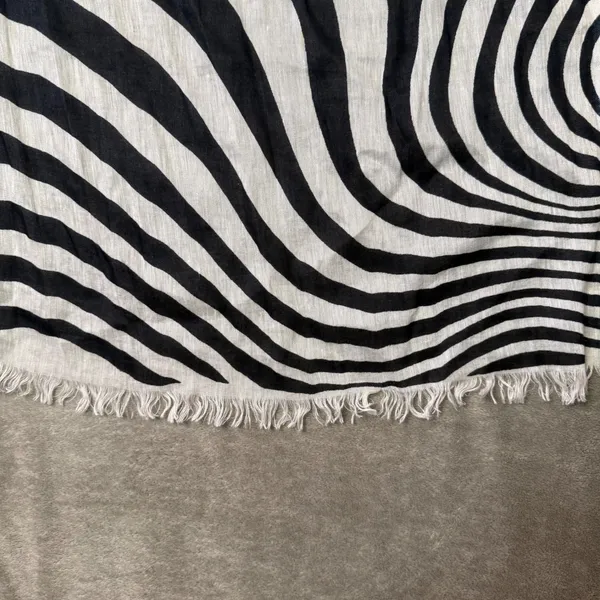 Etcetera Monochrome Zebra Print Scarf Black White Stripe Fringe Headwrap Headband Shawl - Image 6