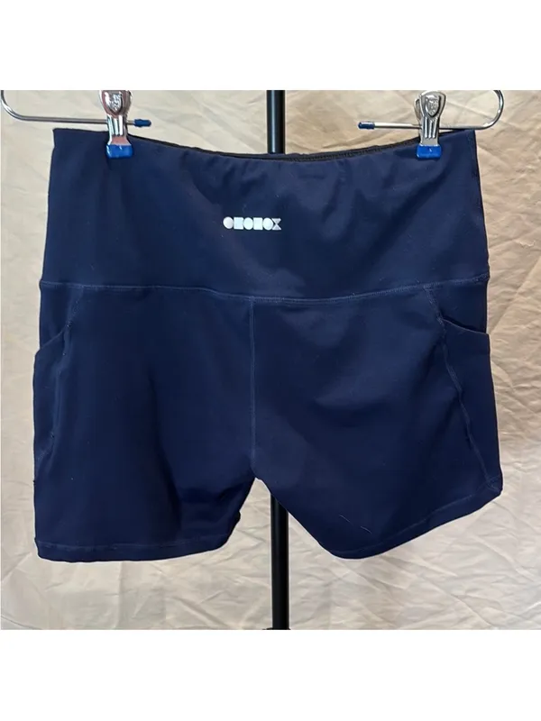 High-Rise Navy Athletic Bike Shorts with Side Pockets - Image 3
