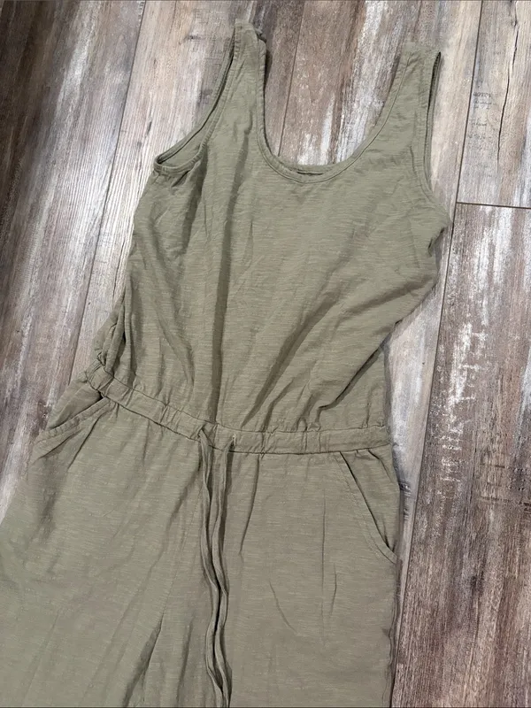 PACT Organic Cotton Sleeveless Jumpsuit Pockets Mink Gray Size Large - Image 3