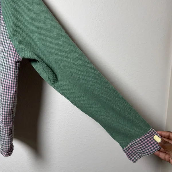 Oli & Hali Womens 100% Cotton Button Up Shirt M Green Pink Gingham Waffle Knit - Image 6