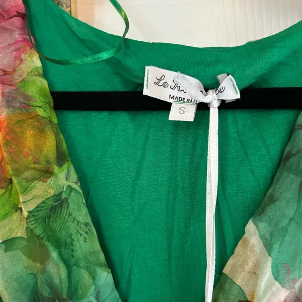 Le Ragazze (Made In Italy) Green Floral Dress, Size Small - Image 3