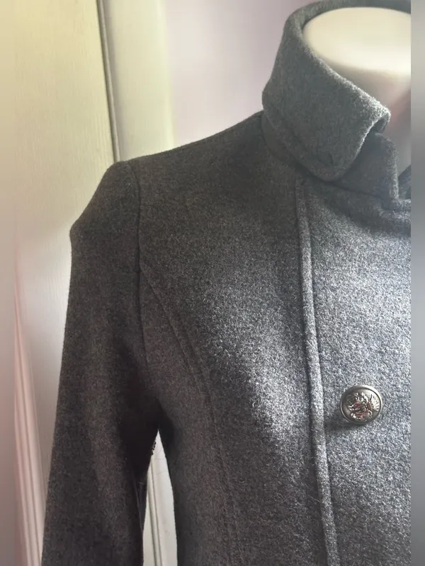 ZARA WARM WEAR TRF Gray Wool Double-Breasted 9 Button Side Pockets Pea Coat Sz M - Image 6