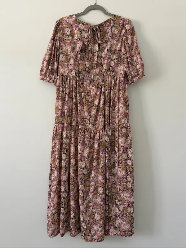 En Saison Jocelyn Pink Purple Floral Tiered Romantic Open Back Maxi Dress M - Image 4