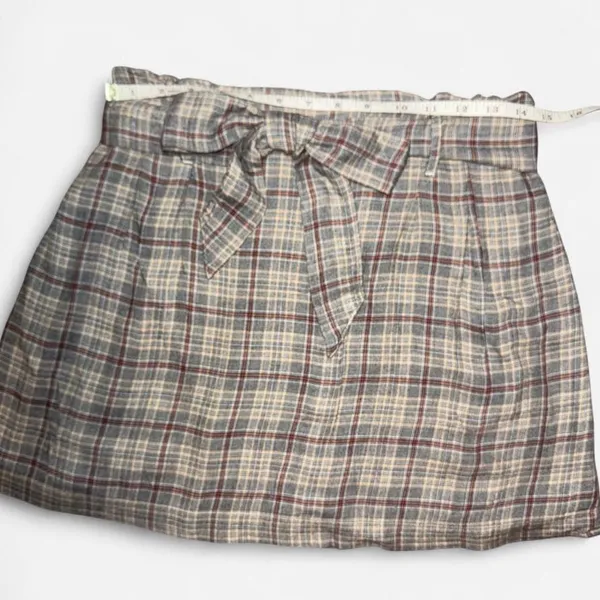 American Eagle Outfitters Tan Plaid Mini Schoolgirl Skirt with Tie Waist - Image 2