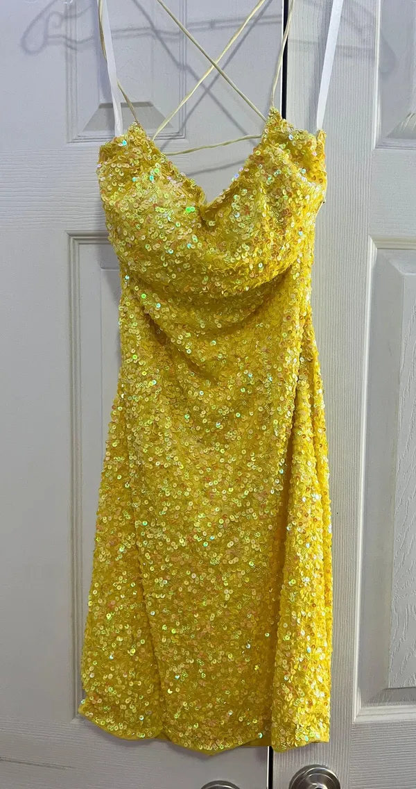 Primavera Couture Yellow Homecoming Dress - Image 3