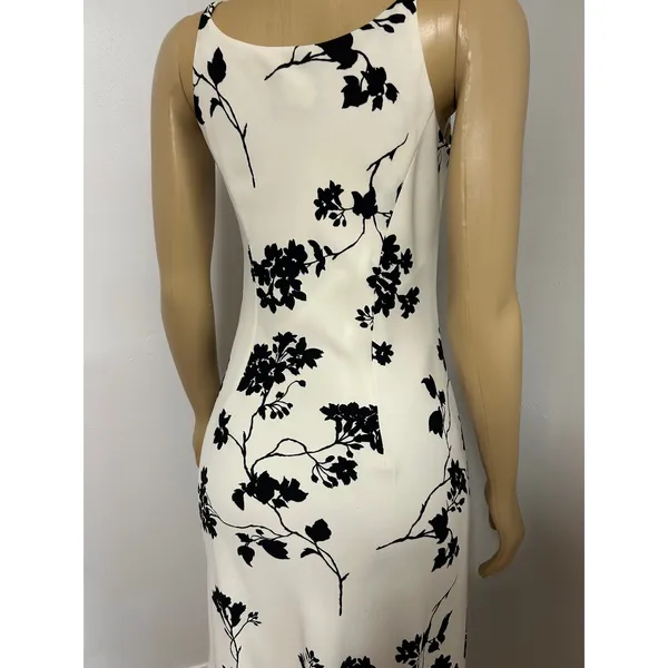 Y2K SL Fashions White Black Floral Midi Sheath Dress Square Neck Size 8 146544 - Image 4
