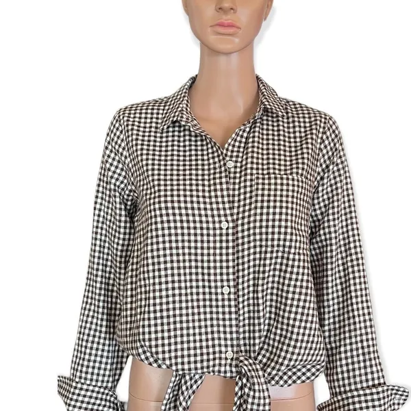 MADEWELL Flannel Tie Front Gingham Button Down Shirt Size S NEW - Image 5