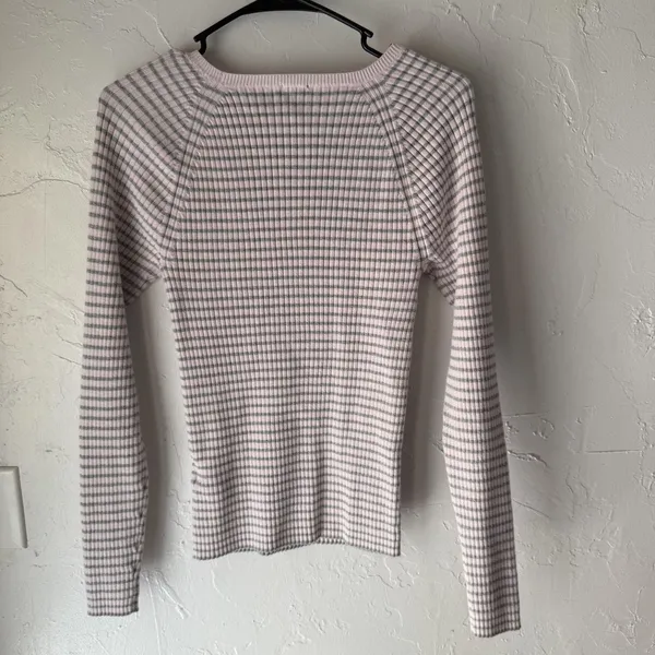 Gap Sweater Y2k‎ Large Pink Gray Striped Stretch Crewneck Long Sleeve Pullover - Image 8