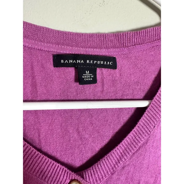 Banana Republic Cardigan Petunia Purple Cotton Silk V-Neck Sweater Size M‎ - Image 4