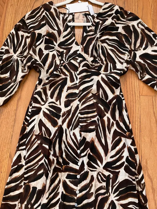 NWT Mango Brown Printed Midi Dress - Image 3