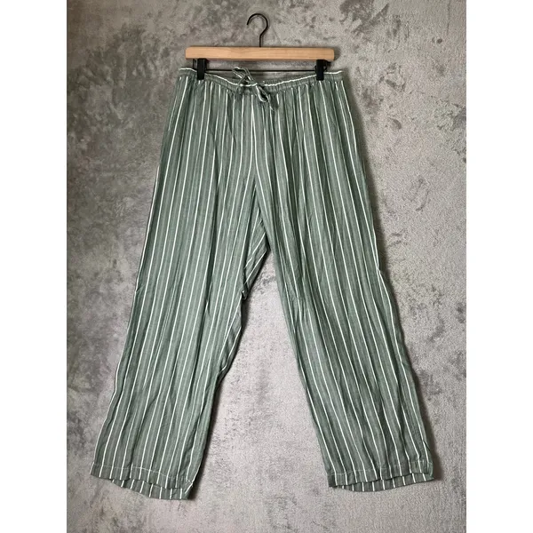 Cozy Earth Pajama Set Womens Large Green White Stripe Button Up Drawstring Pants - Image 6