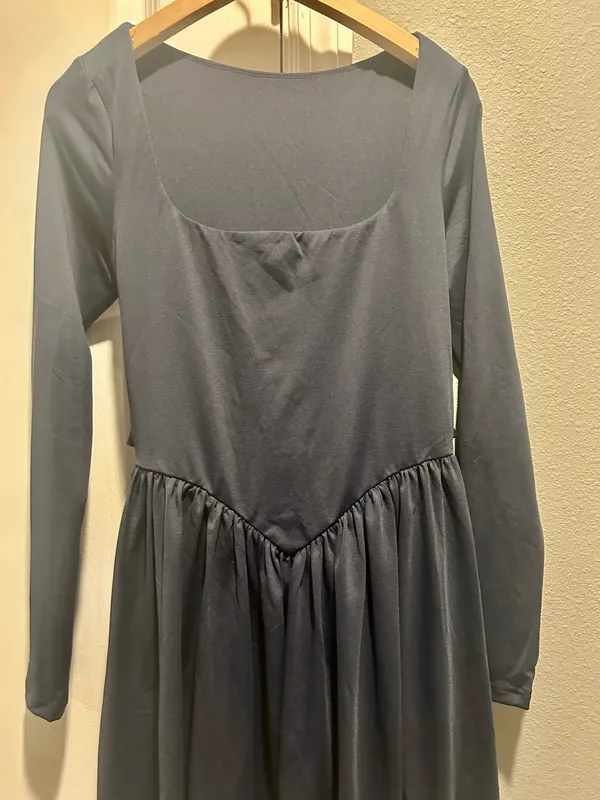 OYS Women’s Long Sleeve Square Neck Back Belt A Line Ruffle Hem Mini Dress - Image 6