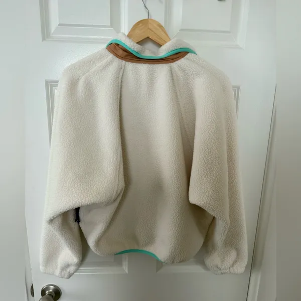 FP Movement by Free People Cream Sherpa Pullover with Tan Trim and Blue Accents - Image 9