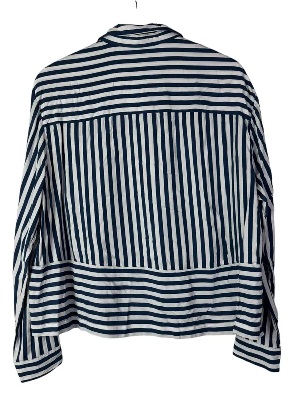 Jane + Delancey Navy Blue & White Mixed Stripe Long Sleeve Button Down L - Image 2