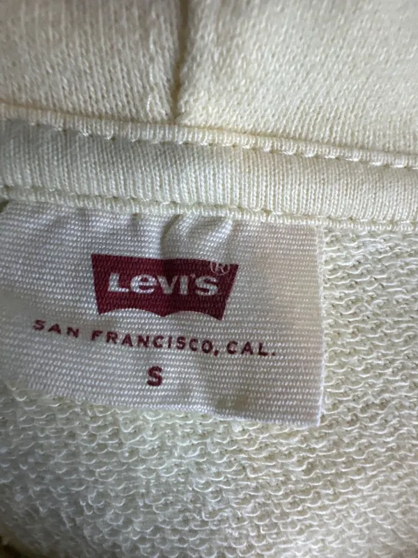 Levi’s Women’s S Y2K Cream Hoodie Sweatshirt Blue Logo Cotton Blend Pullover - Image 3