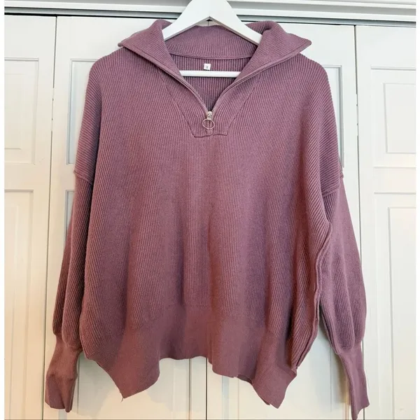 Amazon purple ribbed quarter zip sweater size S - Image 2