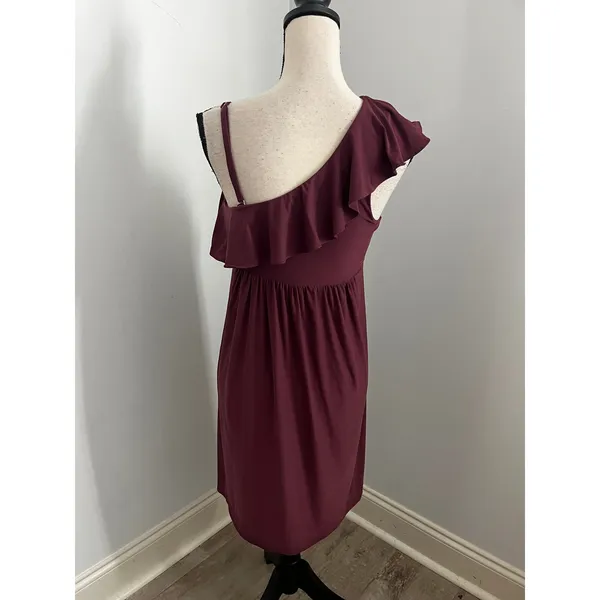 Soma One Shoulder Ruffle Dress sz Medium Purple Wine Soft Romantic Feminine Coquette - Image 4